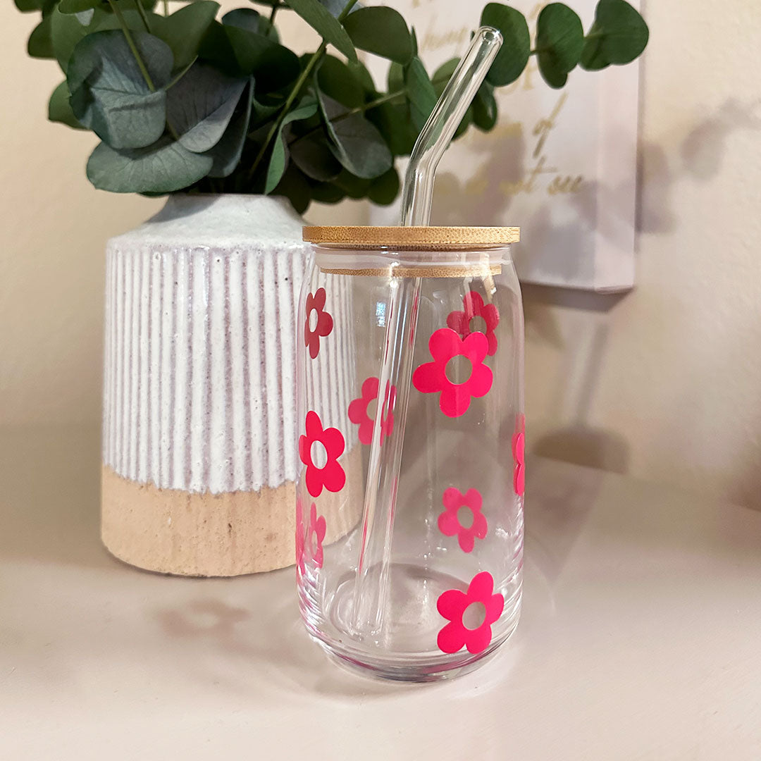 Flowers 16 oz. Glass Cup