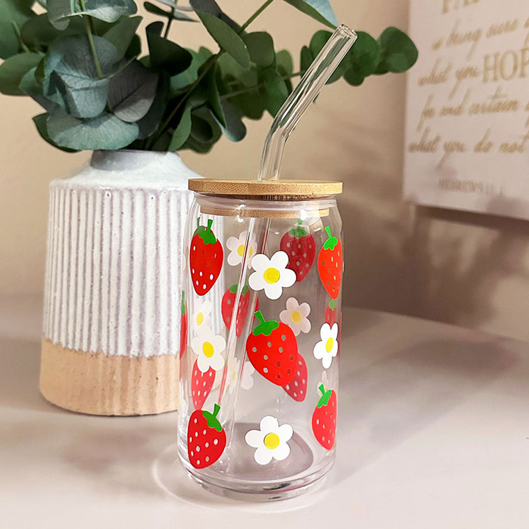 Strawberries 16 oz. Glass Cup